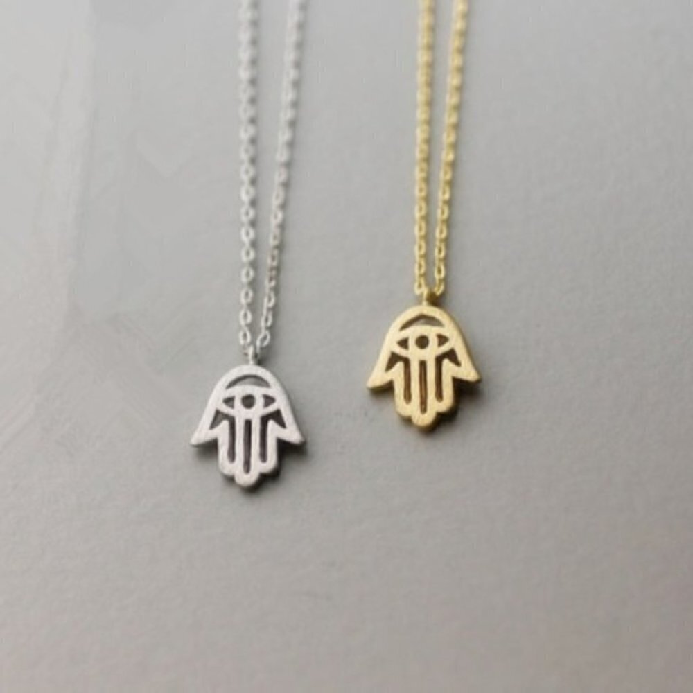 Silver Hamsa Dainty Necklace - Picture 3 of 5